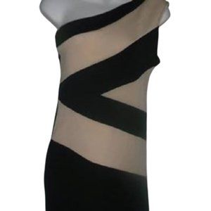 Assymetrical One-Shoulderl Beige Black Dress Size  Large